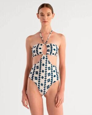 Anthropologie Encantadore Leti Blueguer Geo One-Piece Swimsuit SMALL